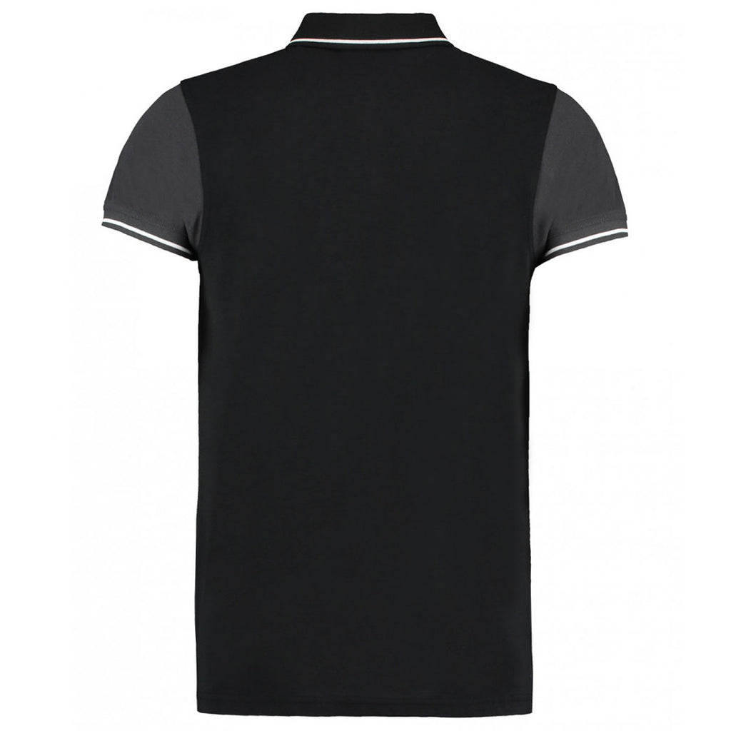 Kustom Kit Men's Black/Graphite Contrast Tipped Pique Polo Shirt