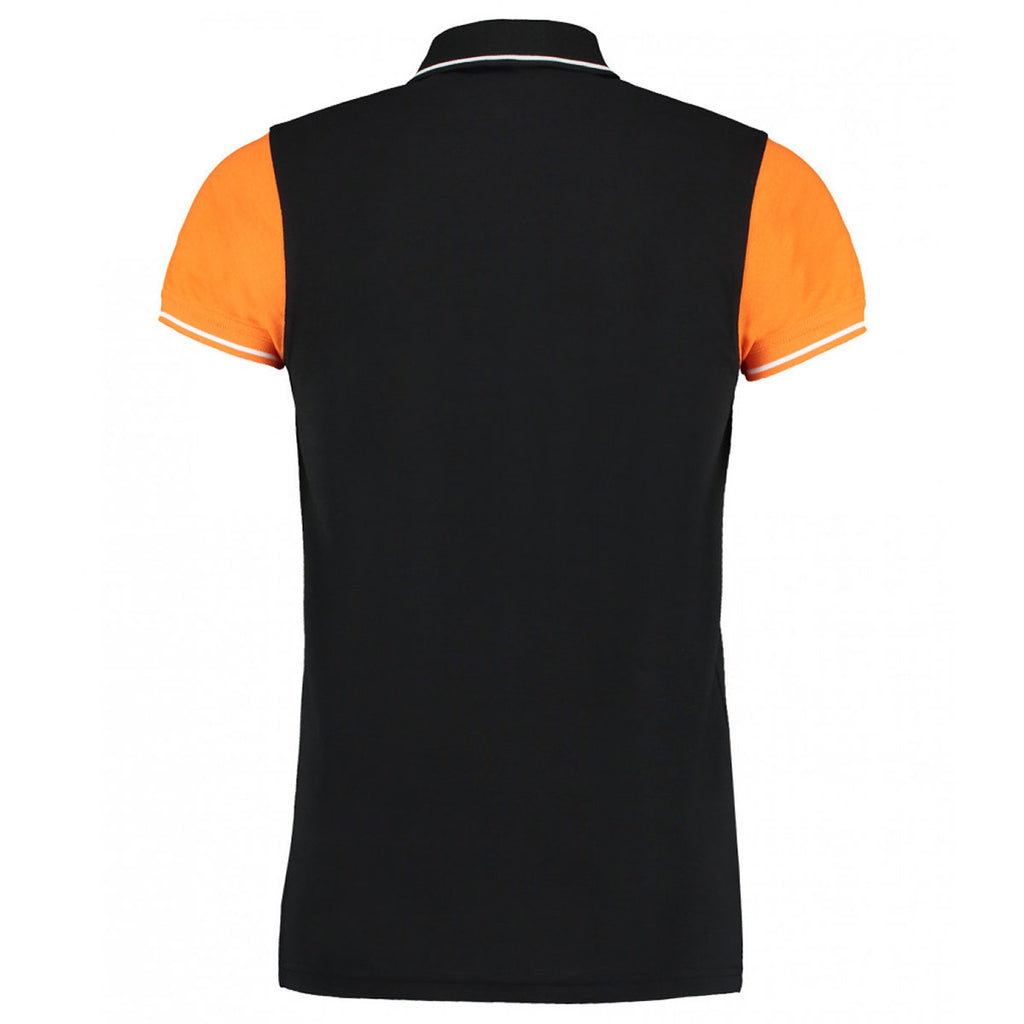 Kustom Kit Men's Black/Orange Contrast Tipped Pique Polo Shirt