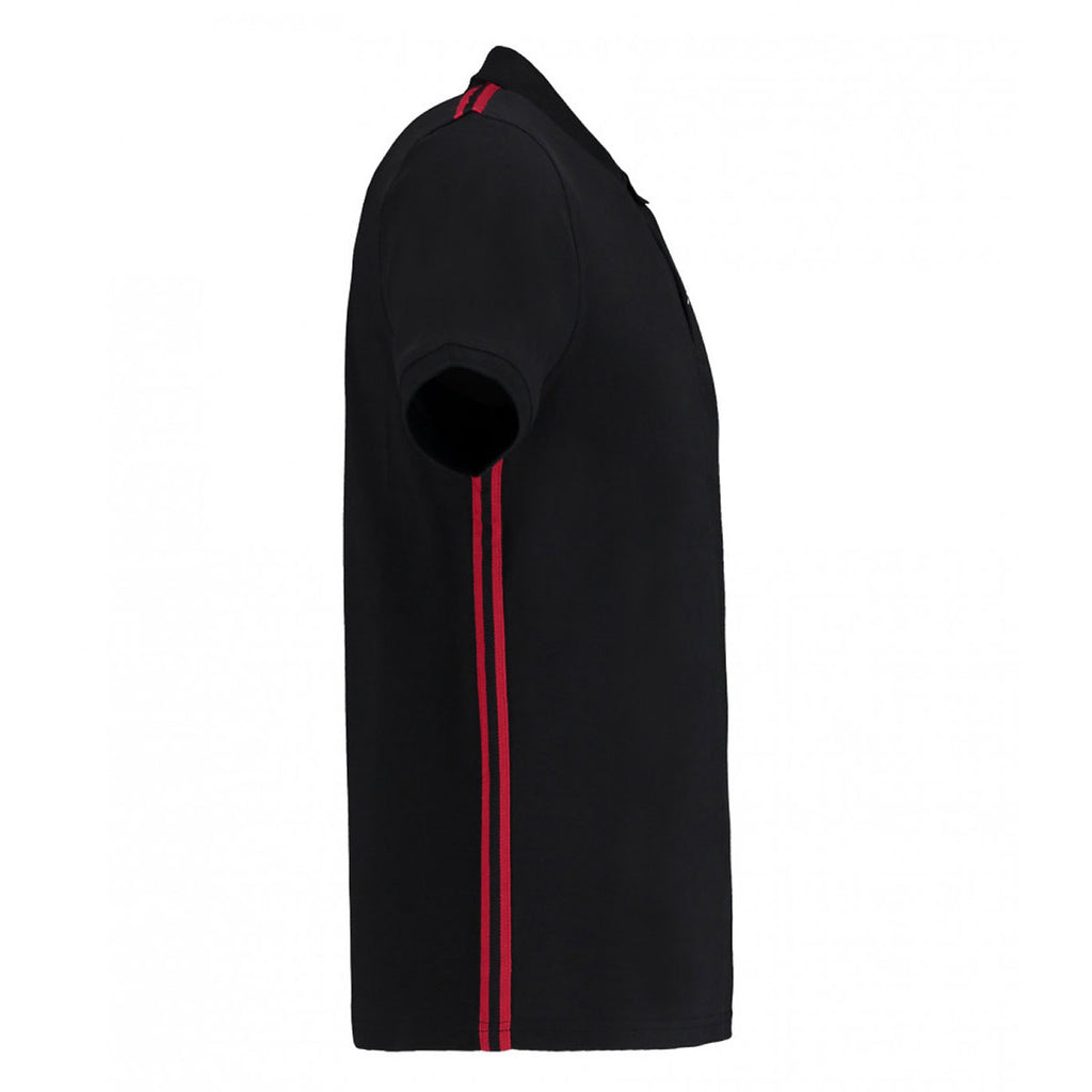 Kustom Kit Men's Black/Red Team Style Slim Fit Pique Polo Shirt