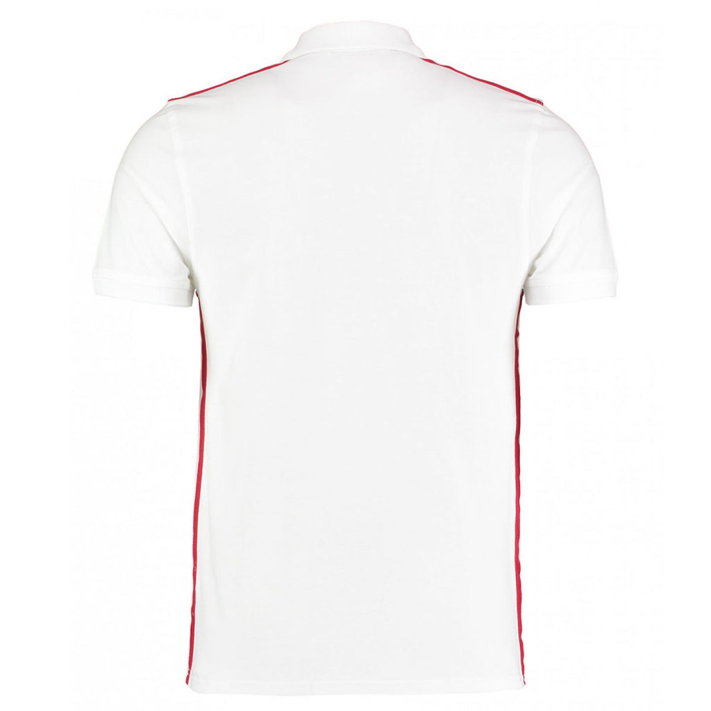 Kustom Kit Men's White/Red Team Style Slim Fit Pique Polo Shirt