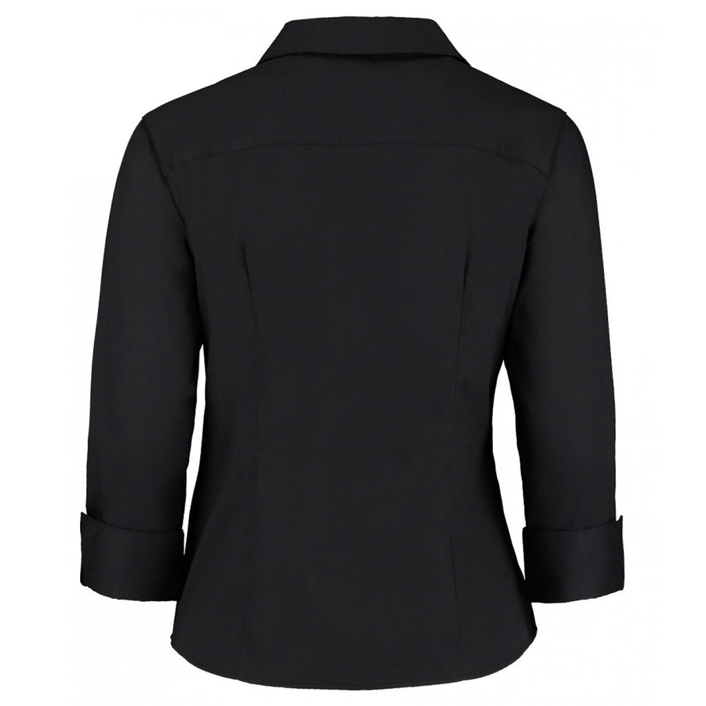 Kustom Kit Women's Black Premium 3/4 Sleeve Tailored Oxford Shirt