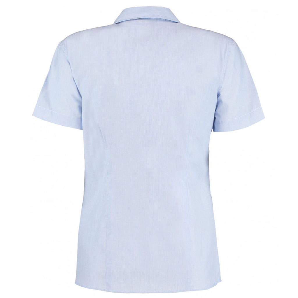 Kustom Kit Women's Blue/White Pinstripe Short Sleeve Tailored Shirt