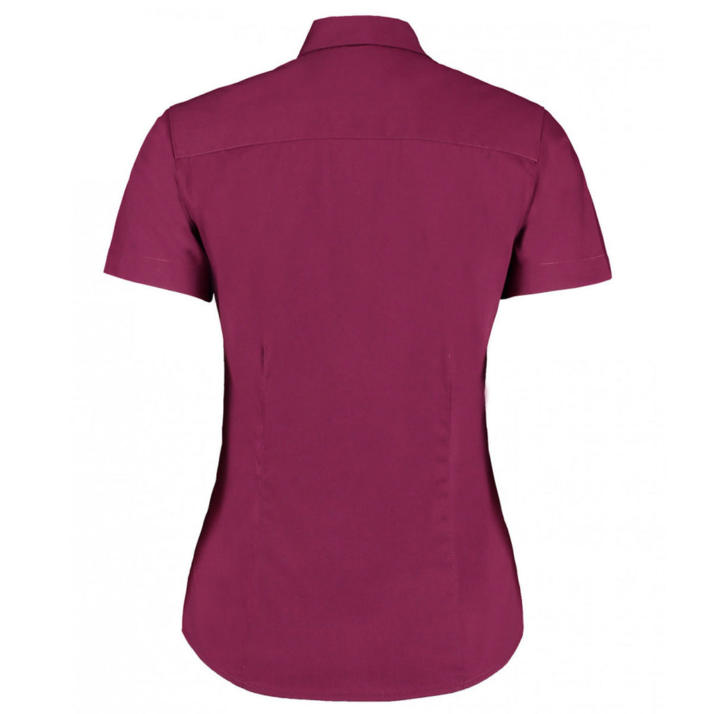 Kustom Kit Women's Burgundy Premium Short Sleeve Tailored Oxford Shirt