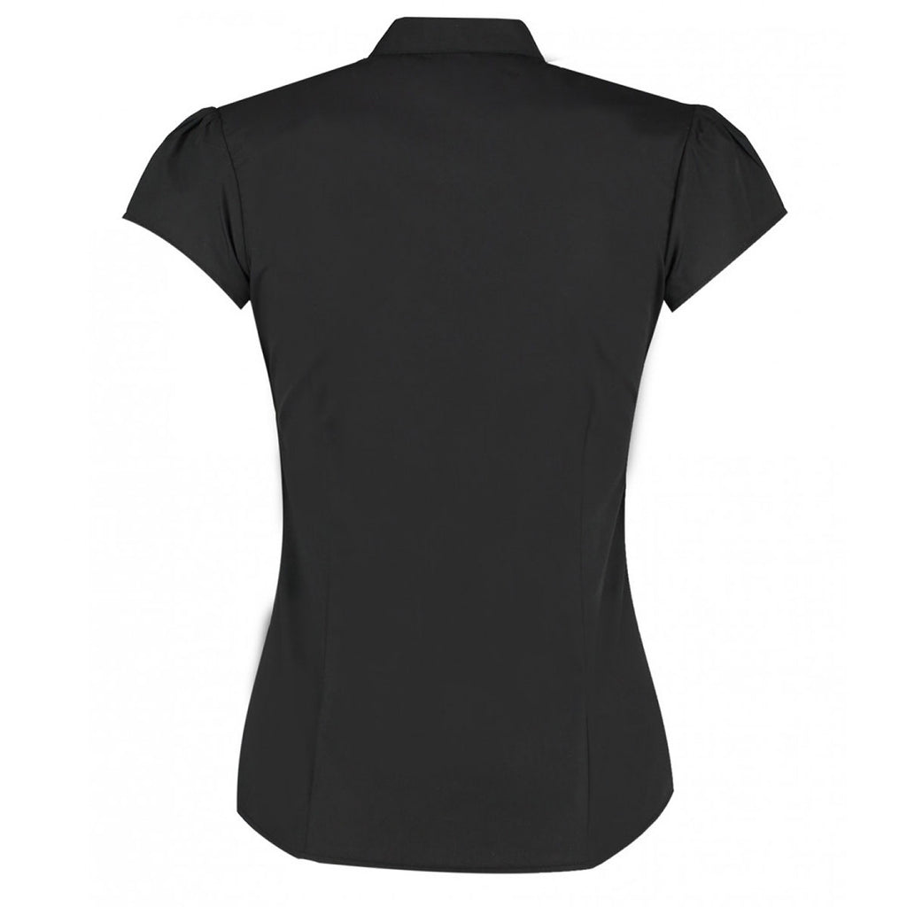 Kustom Kit Women's Black Cap Sleeve V Neck Tailored Continental Blouse