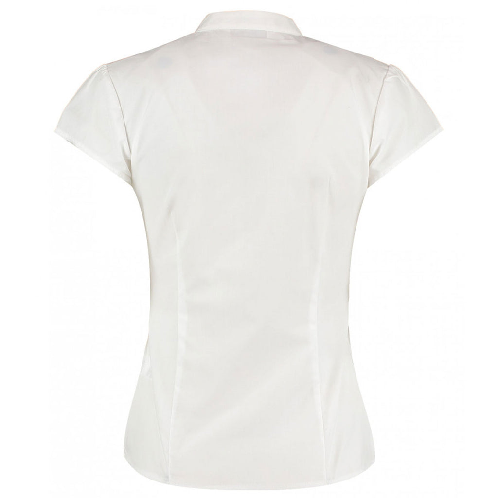 Kustom Kit Women's White Cap Sleeve V Neck Tailored Continental Blouse