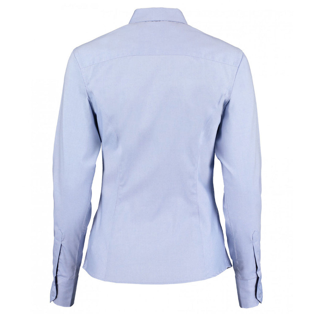 Kustom Kit Women's Light Blue/Navy Premium Long Sleeve Contrast Tailored Fit Oxford Shirt