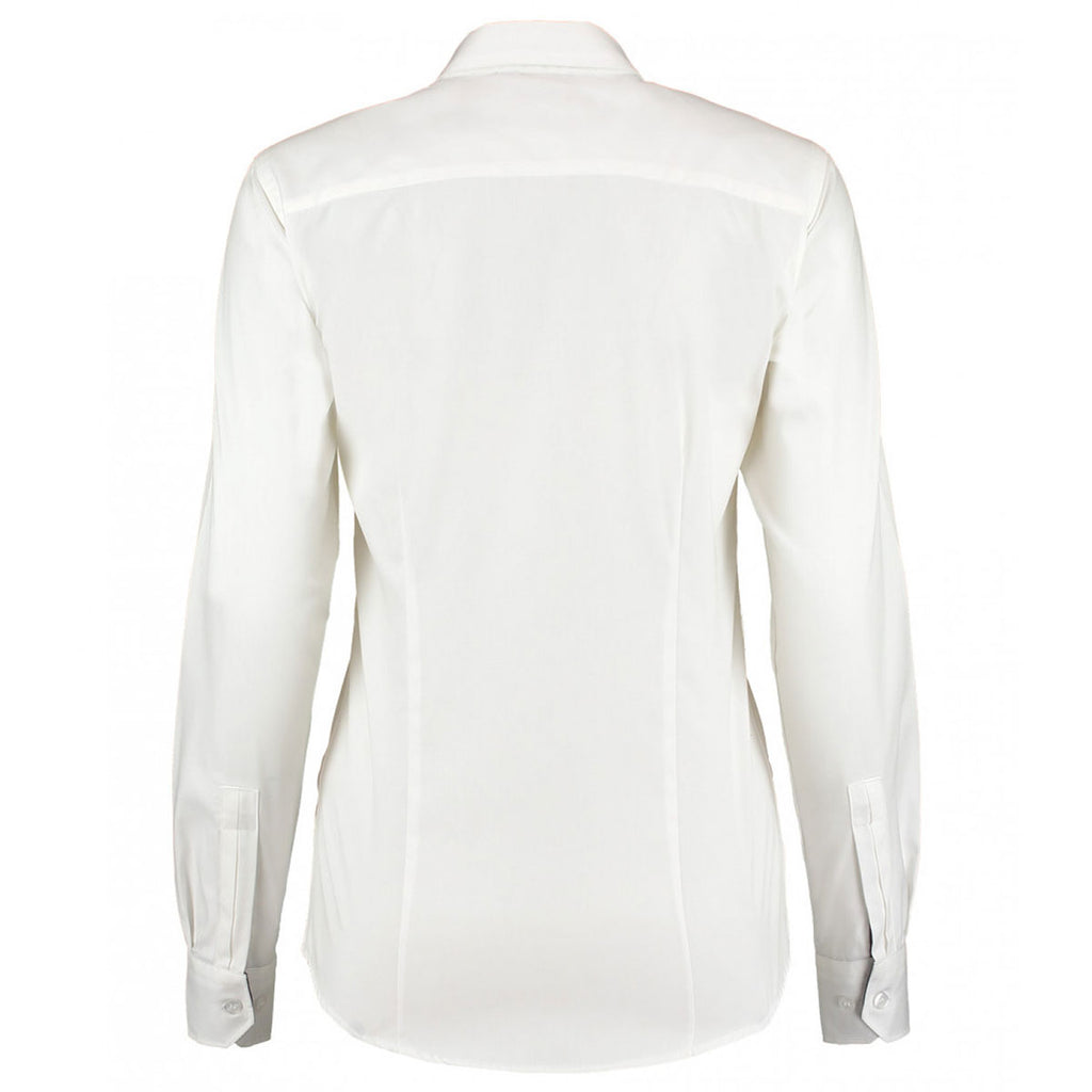 Kustom Kit Women's White/Navy Premium Long Sleeve Contrast Tailored Fit Oxford Shirt