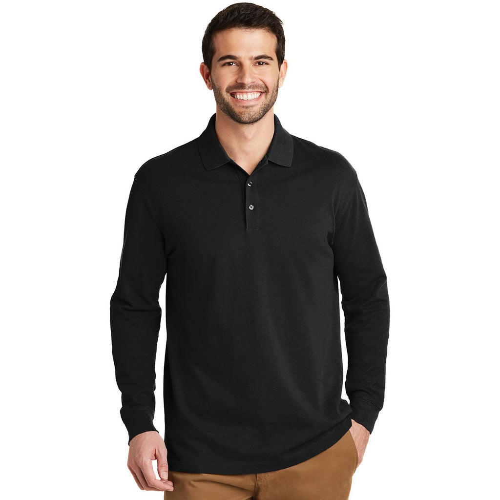 Port Authority Men's Black Ezcotton Long Sleeve Polo