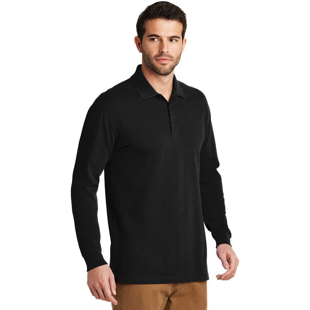 Port Authority Men's Black Ezcotton Long Sleeve Polo