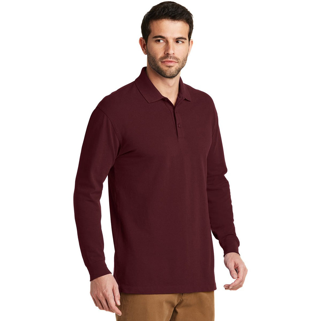 Port Authority Men's Maroon Ezcotton Long Sleeve Polo