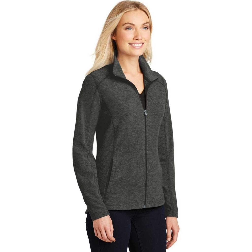 Port Authority Women's Black Charcoal Heather Microfleece Full-Zip Jacket