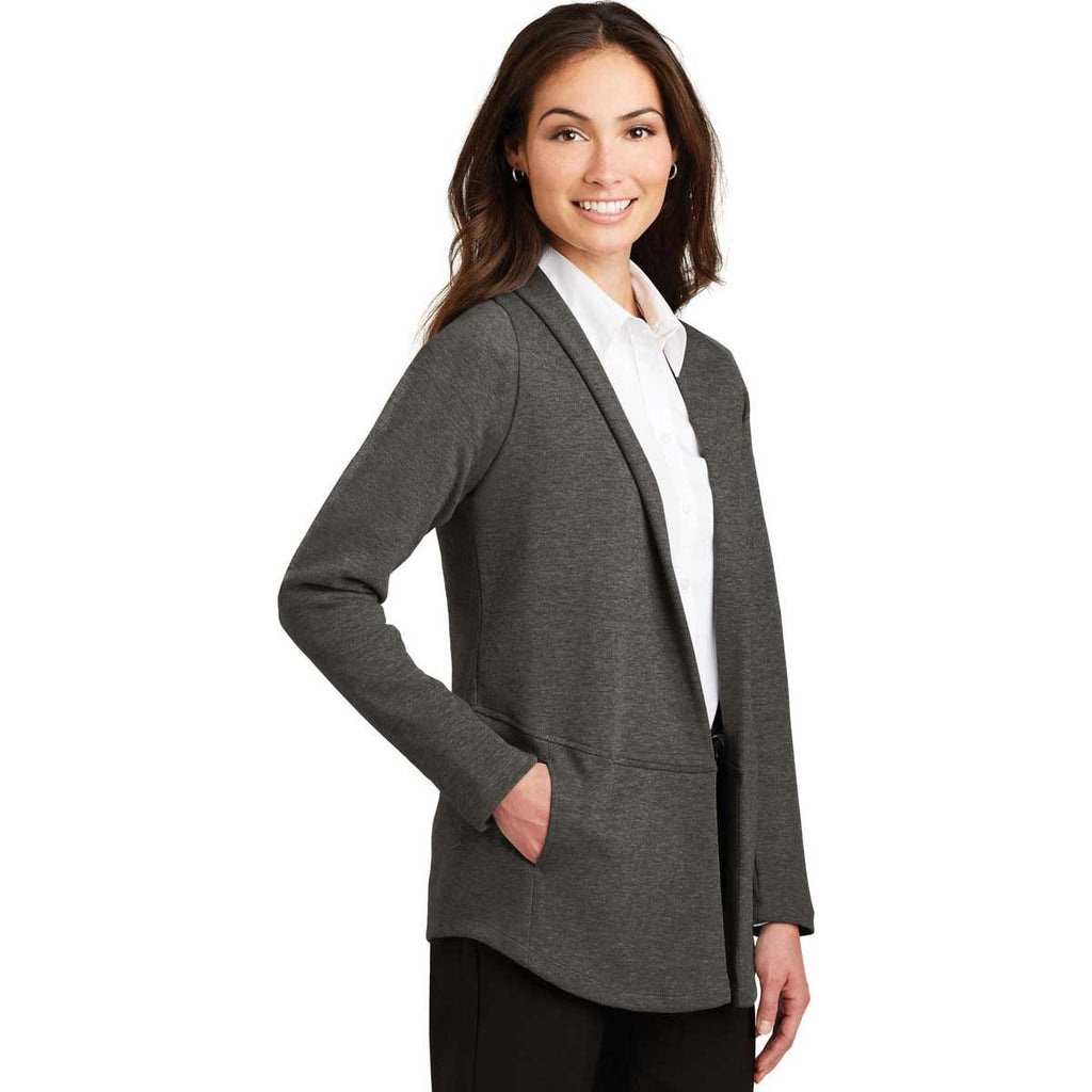 Port Authority Women's Charcoal Heather/Medium Grey Heather Interlock Cardigan