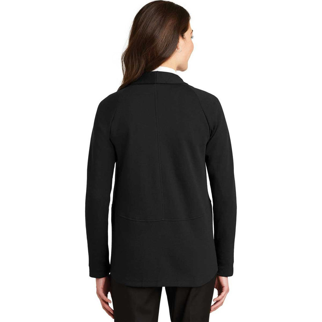 Port Authority Women's Deep Black/Charcoal Heather Interlock Cardigan