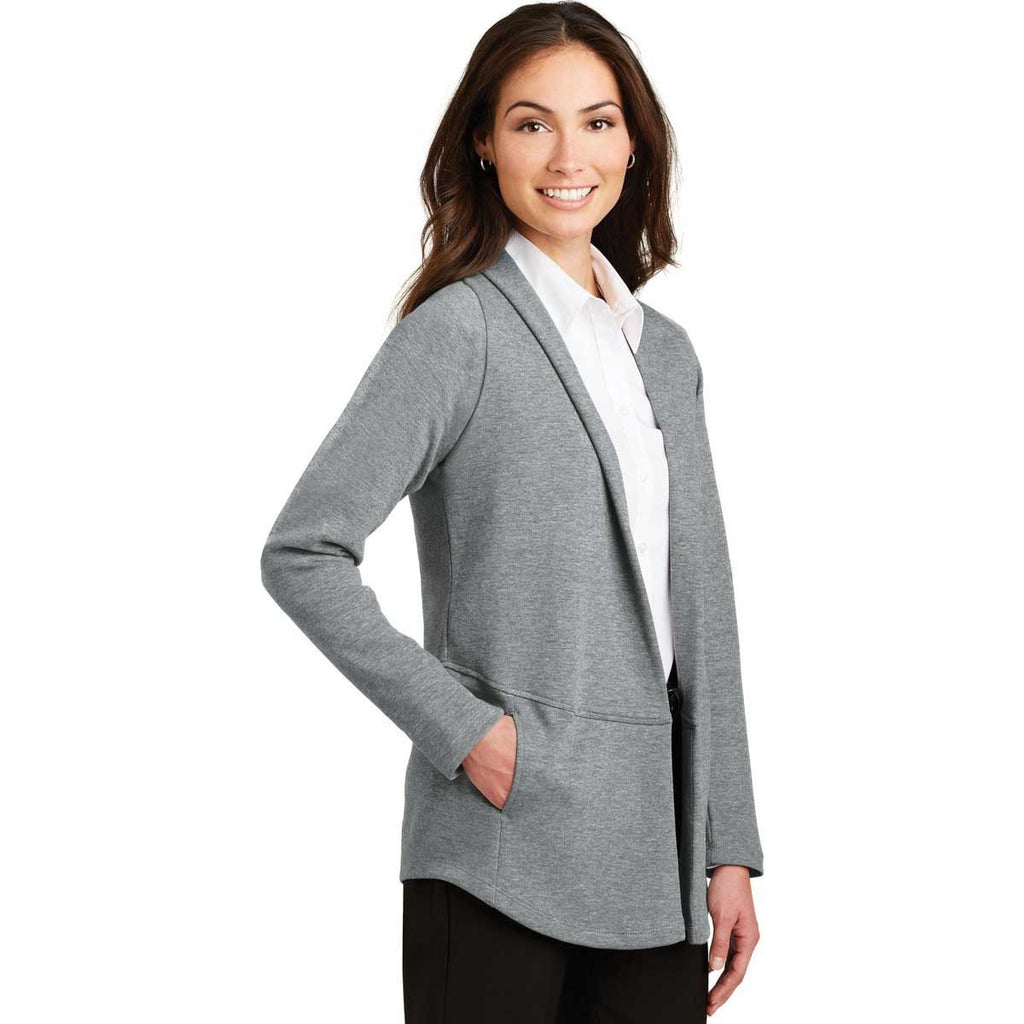 Port Authority Women's Medium Grey Heather/Charcoal Heather Interlock Cardigan