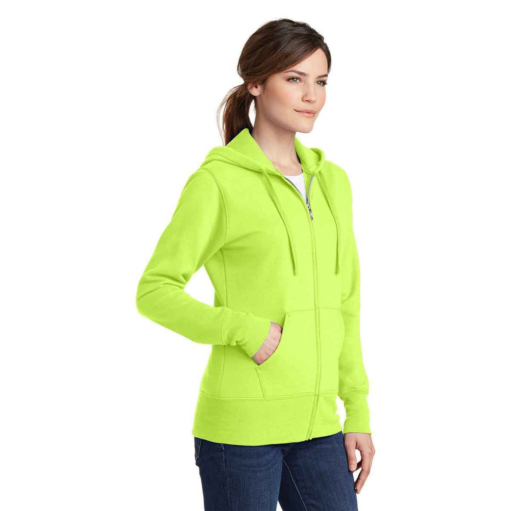 Port & Company Women's Neon Yellow Core Fleece Full-Zip Hooded Sweatshirt