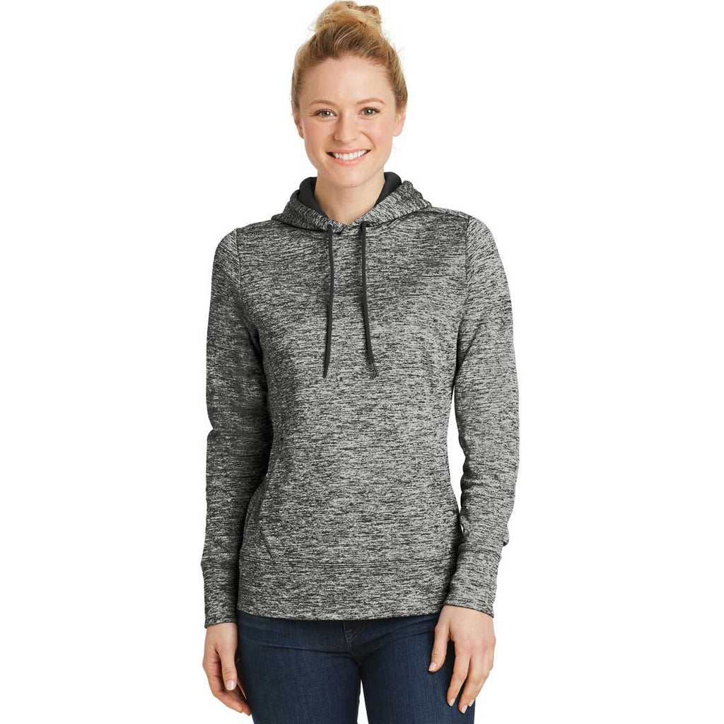 Sport-Tek Women's Black PosiCharge Electric Heather Fleece Hooded Pullover