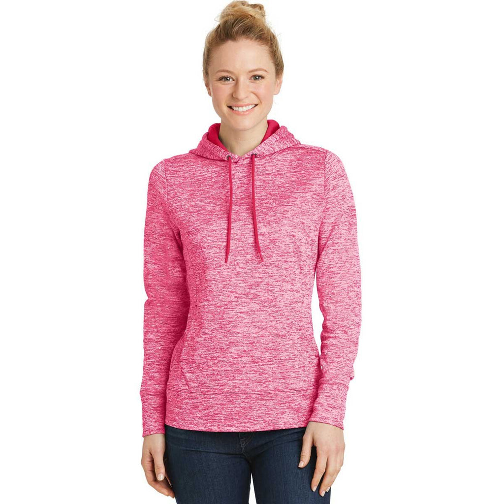 Sport-Tek Women's Power Pink PosiCharge Electric Heather Fleece Hooded Pullover
