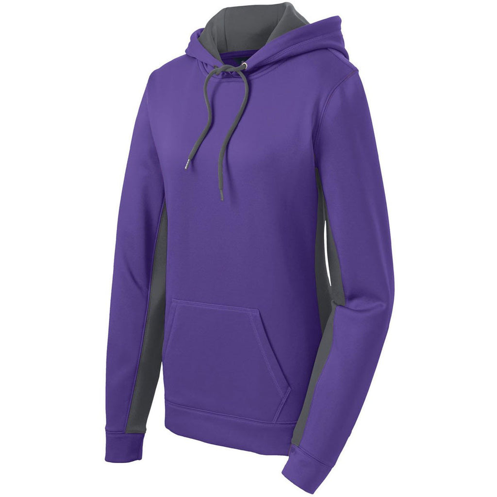 Sport-Tek Women's Purple/Dark Smoke Grey Sport-Wick Fleece Colorblock Hooded Pullover