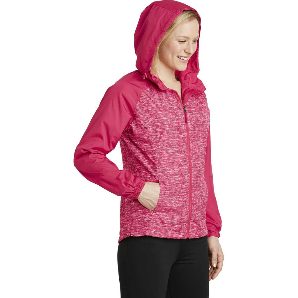 Sport-Tek Women's Pink Raspberry Heather/Pink Raspberry Colorblock Raglan Hooded Wind Jacket