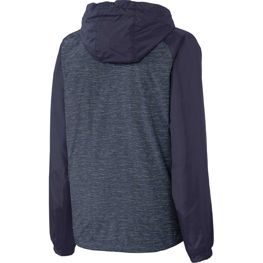 Sport-Tek Women's True Navy Heather/True Navy Colorblock Raglan Hooded Wind Jacket