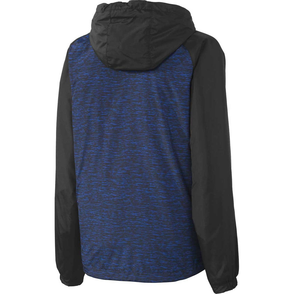 Sport-Tek Women's True Royal Heather/Black Colorblock Raglan Hooded Wind Jacket