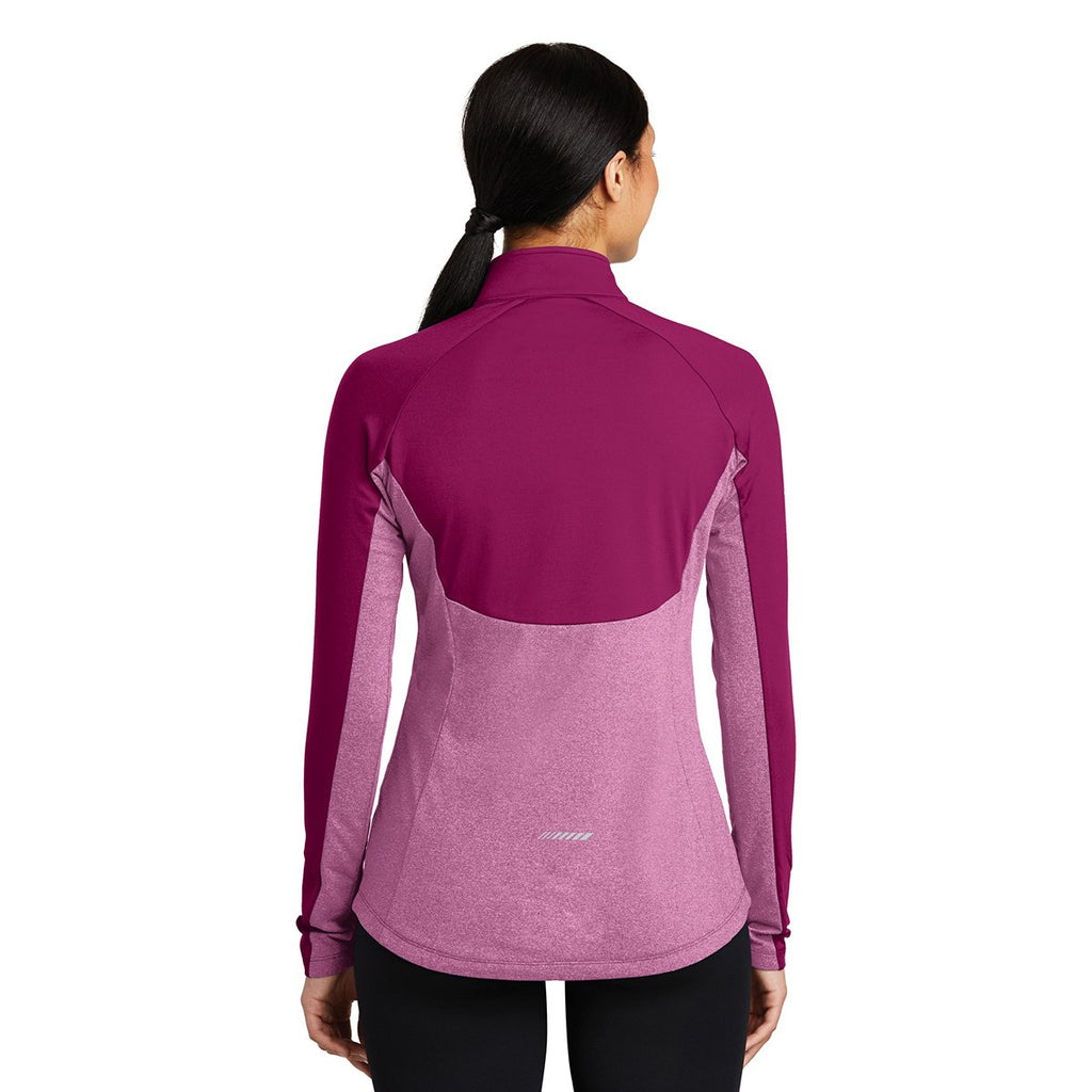 Sport-Tek Women's Pink Rush Heather Sport-Wick Stretch Contrast 1/2-Zip Pullover
