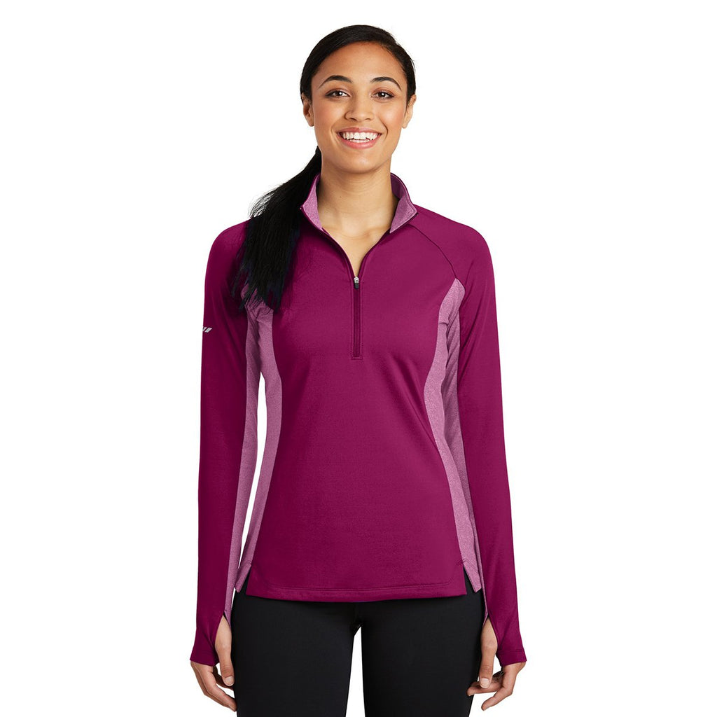 Sport-Tek Women's Pink Rush Heather Sport-Wick Stretch Contrast 1/2-Zip Pullover