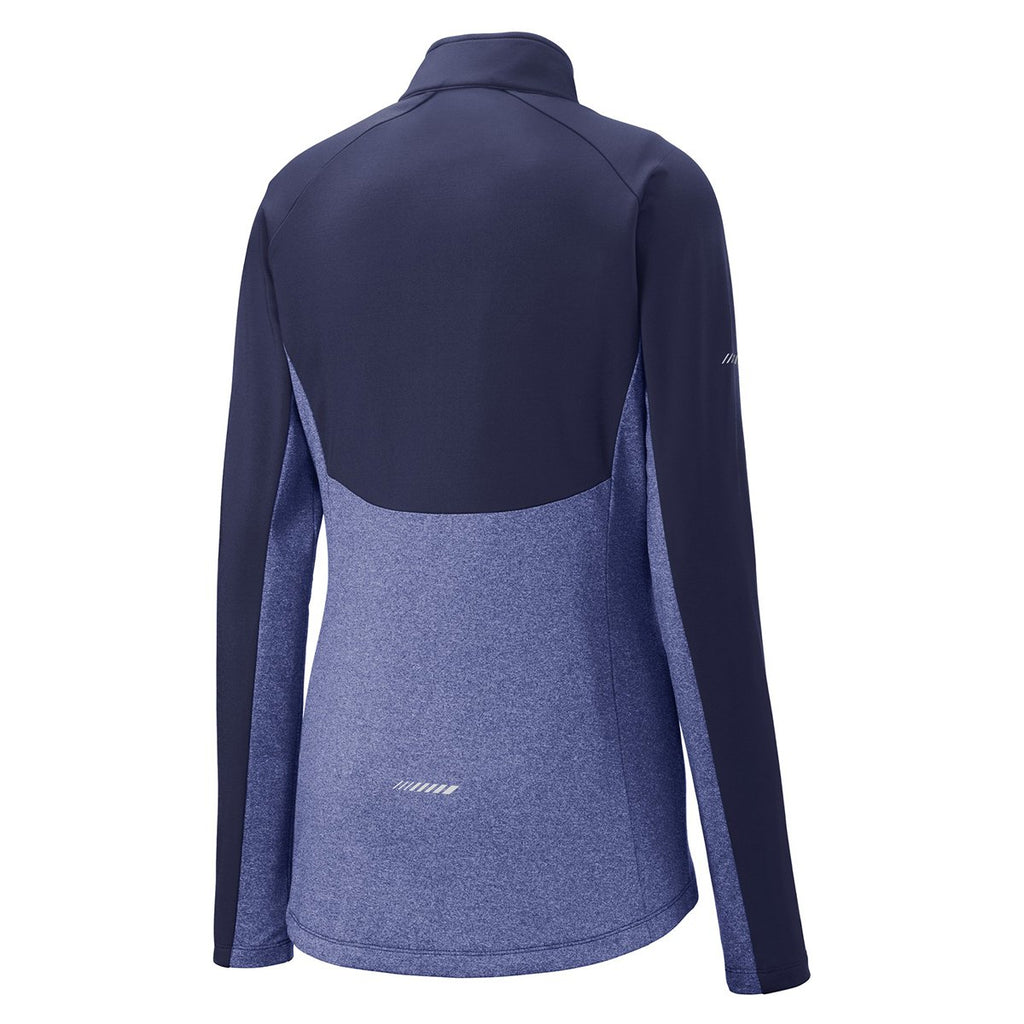 Sport-Tek Women's True Navy Heather Sport-Wick Stretch Contrast 1/2-Zip Pullover