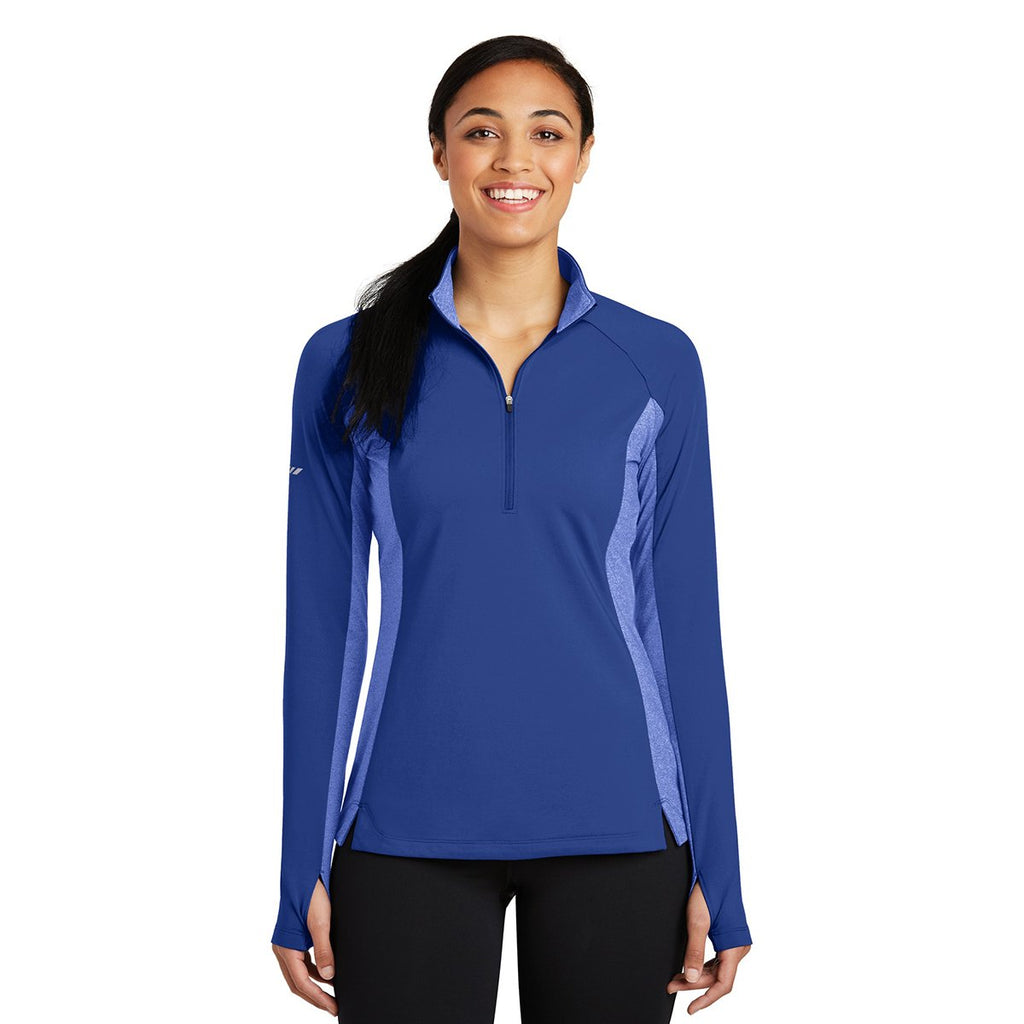 Sport-Tek Women's True Royal Heather Sport-Wick Stretch Contrast 1/2-Zip Pullover