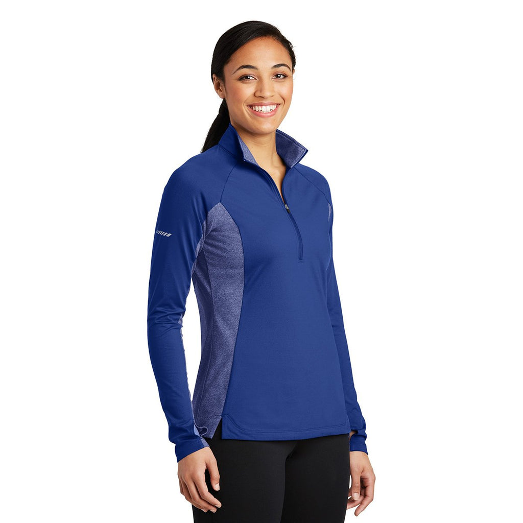Sport-Tek Women's True Royal Heather Sport-Wick Stretch Contrast 1/2-Zip Pullover