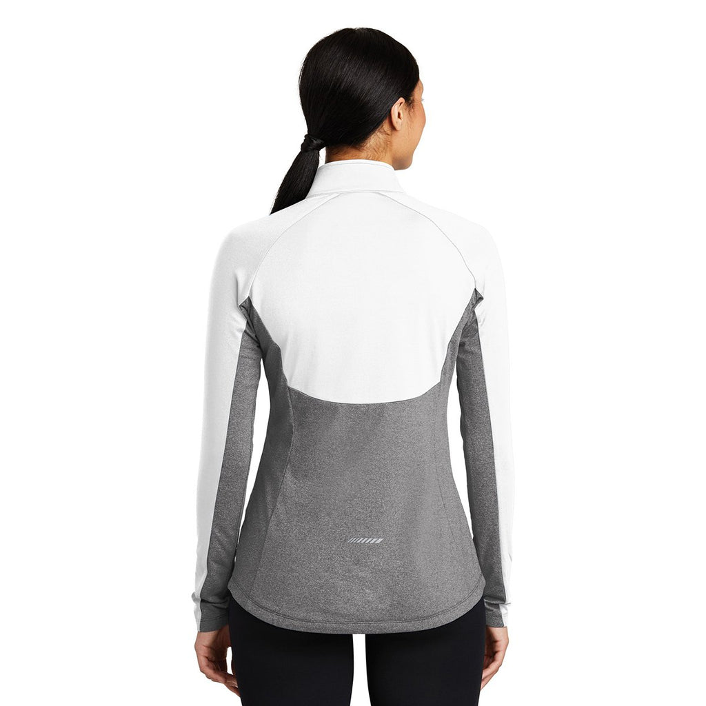 Sport-Tek Women's White/Charcoal Grey Heather Sport-Wick Stretch Contrast 1/2-Zip Pullover