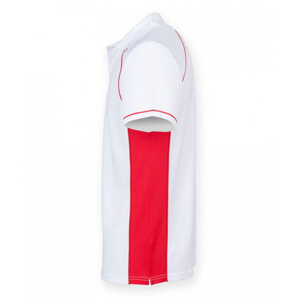 Finden + Hales Men's White/Red Performance Panel Polo Shirt
