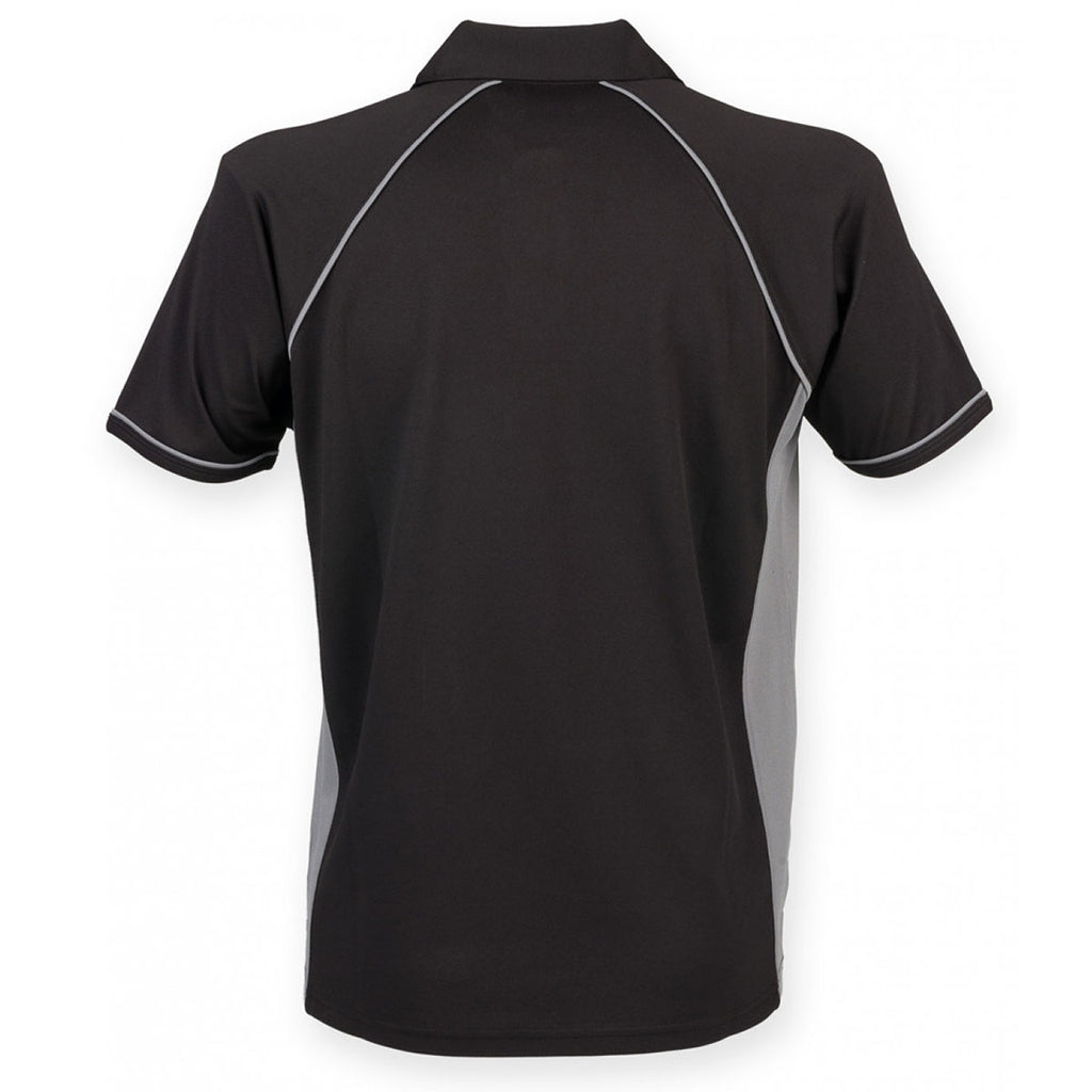 Finden + Hales Men's Black/Grey Performance Piped Polo Shirt