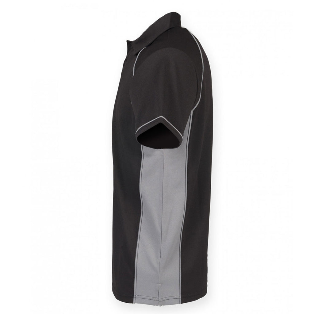 Finden + Hales Men's Black/Grey Performance Piped Polo Shirt