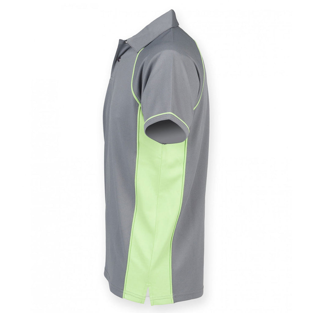 Finden + Hales Men's Grey/Lime Performance Piped Polo Shirt