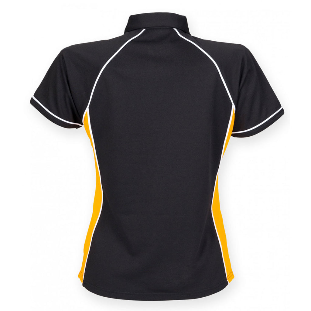 Finden + Hales Women's Black/Amber/White Performance Piped Polo Shirt