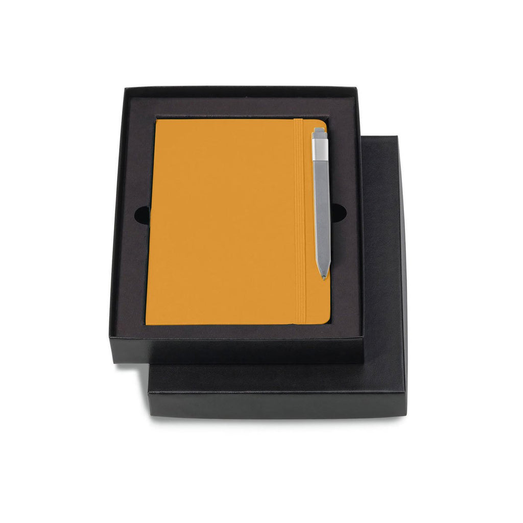Moleskine Gift Set with Orange Yellow Large Hard Cover Ruled Notebook and Grey Pen
