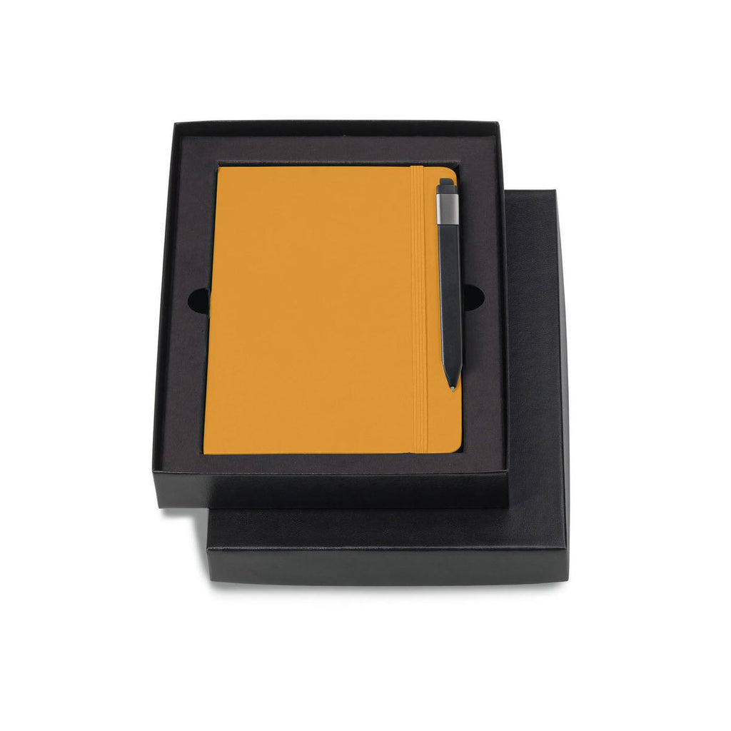 Moleskine Gift Set with Orange Yellow Large Hard Cover Ruled Notebook and Black Pen