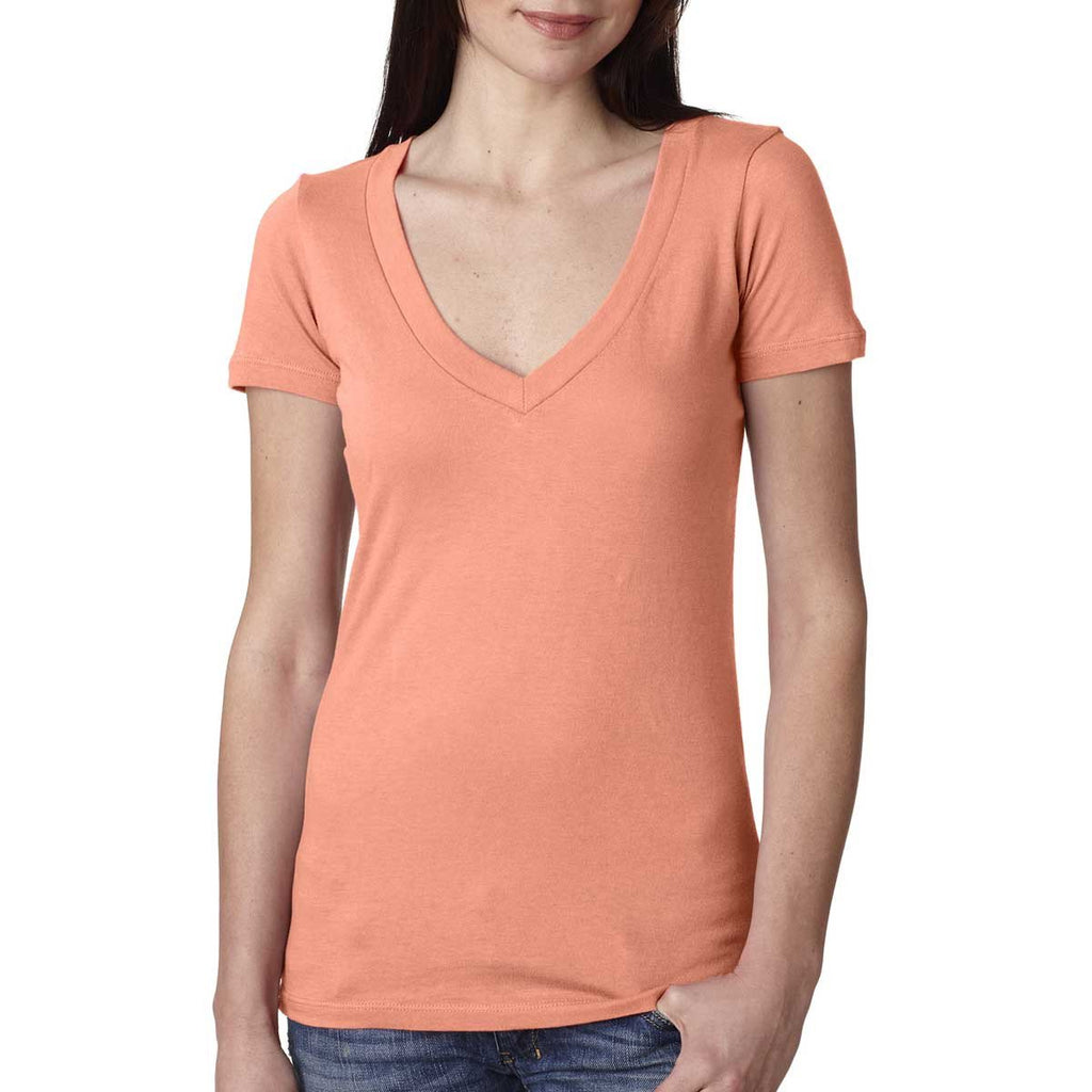 Next Level Women's Light Orange Deep V-Neck Tee