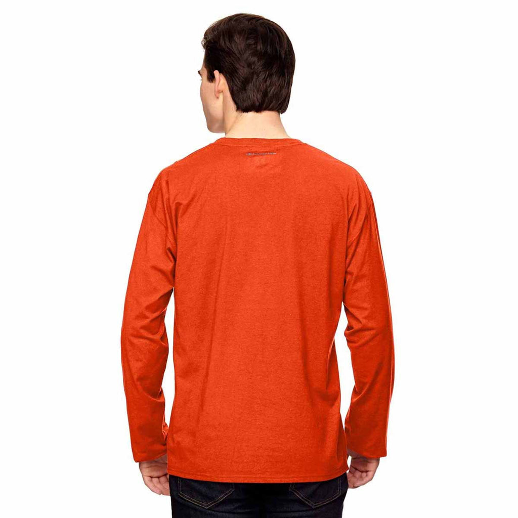 Champion Men's Sport Orange Vapor Cotton Long-Sleeve T-Shirt