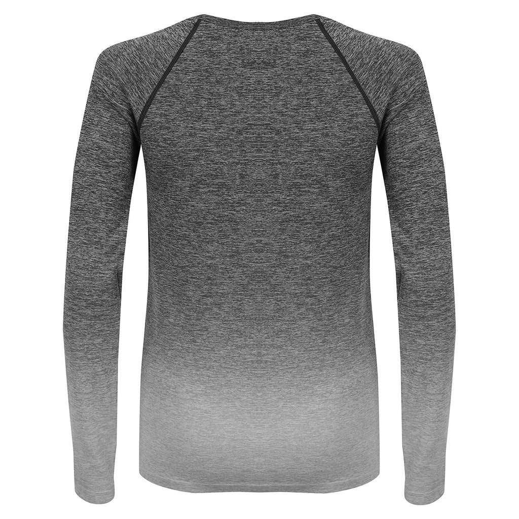 Tombo Women's Dark Grey/ Light Grey Marl Seamless Fade Out Long Sleeve Top