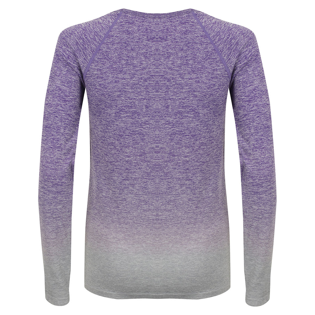 Tombo Women's Purple/ Light Grey Marl Seamless Fade Out Long Sleeve Top