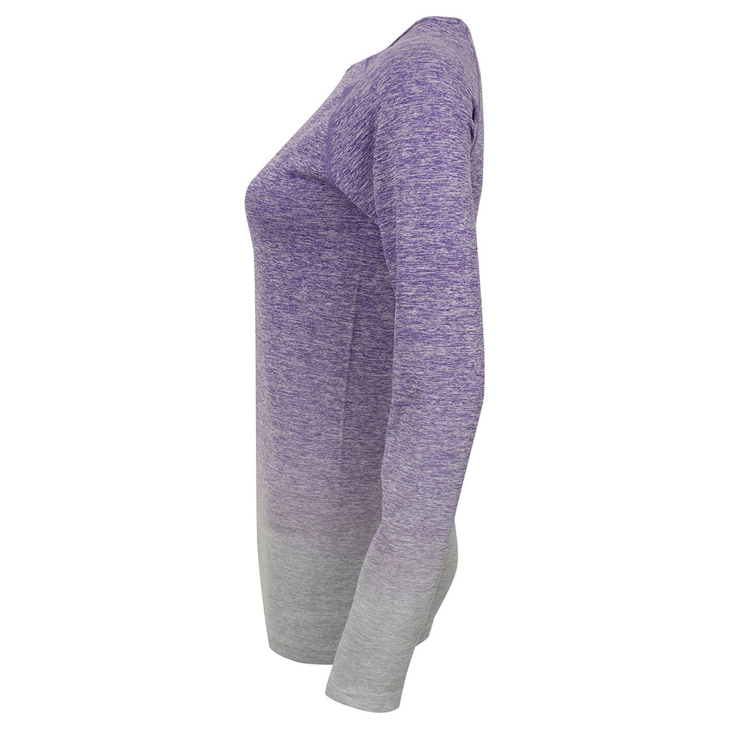 Tombo Women's Purple/ Light Grey Marl Seamless Fade Out Long Sleeve Top