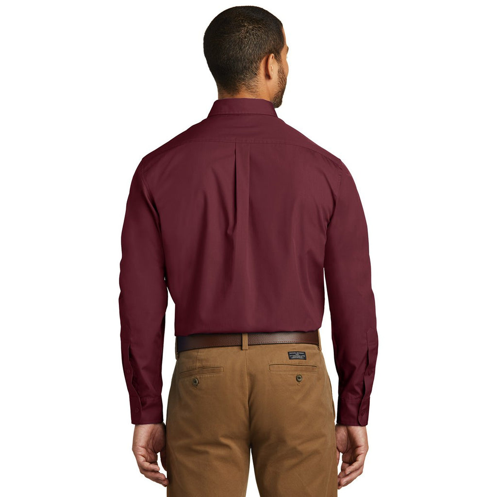 Port Authority Men's Burgundy Long Sleeve Carefree Poplin Shirt