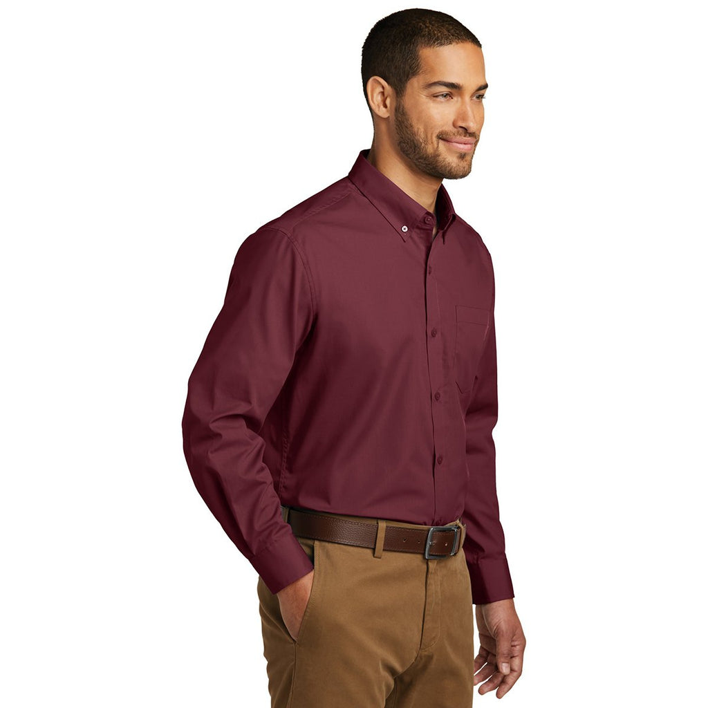 Port Authority Men's Burgundy Long Sleeve Carefree Poplin Shirt