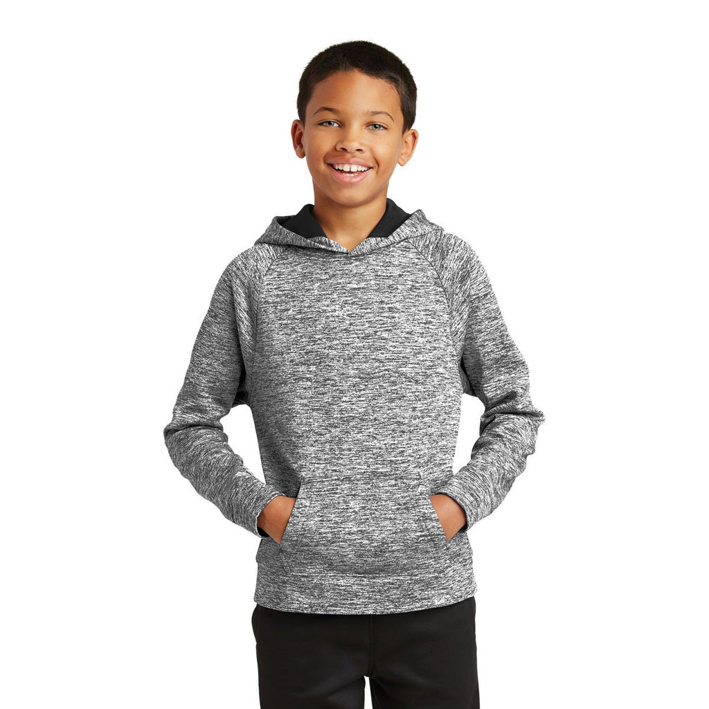 Sport-Tek Youth Black Electric Heather PosiCharge Fleece Hooded Pullover