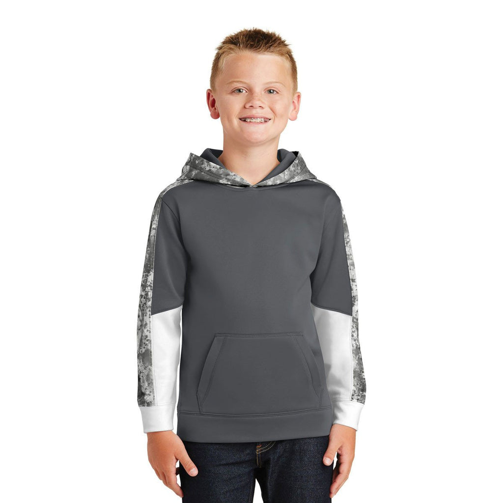 Sport-Tek Youth Dark Smoke Grey/Dark Smoke Grey Sport-Wick Mineral Freeze Fleece Colorblock Hooded Pullover