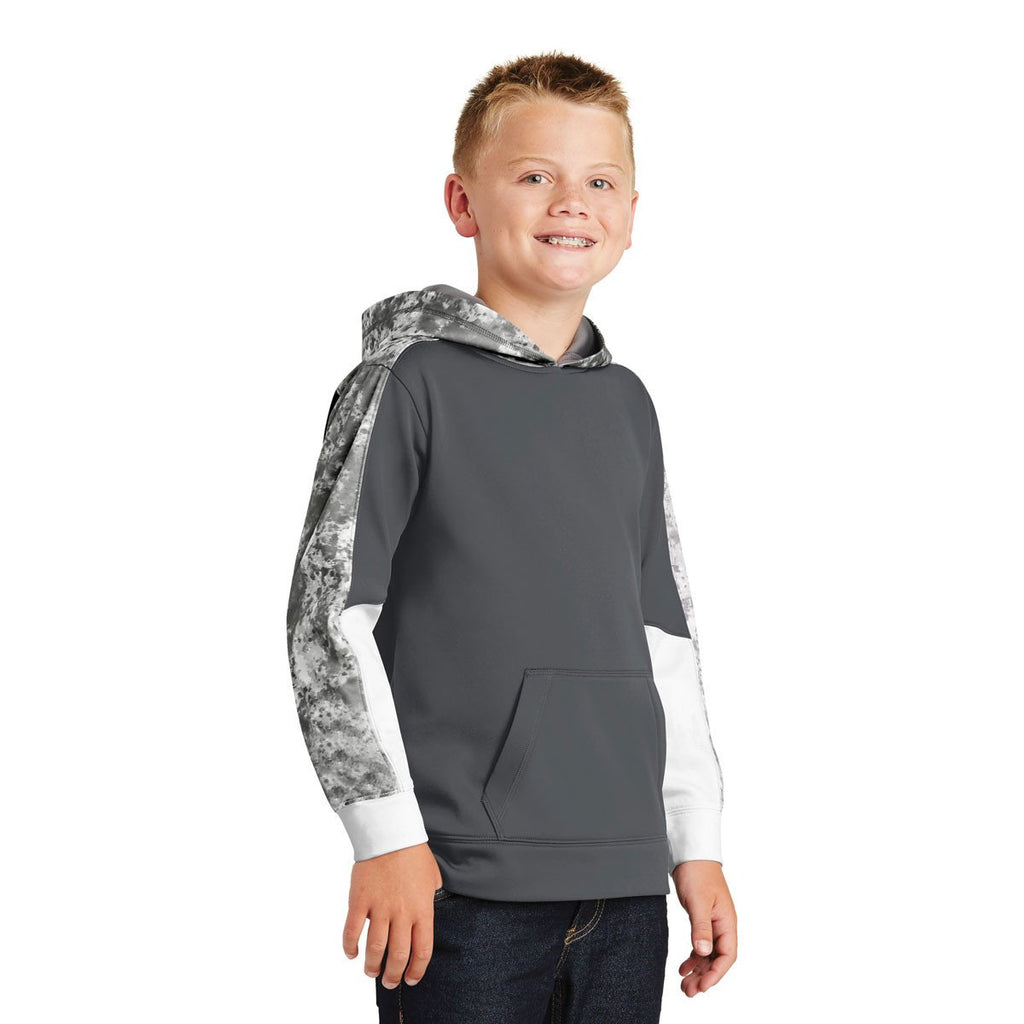 Sport-Tek Youth Dark Smoke Grey/Dark Smoke Grey Sport-Wick Mineral Freeze Fleece Colorblock Hooded Pullover